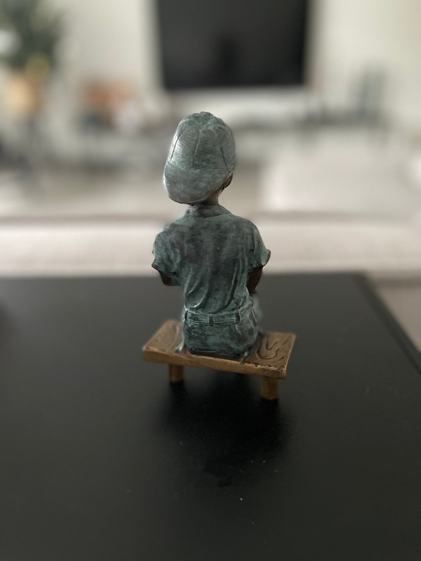 Boy with Puppy – Bronze Sculpture. 8x8x15cm