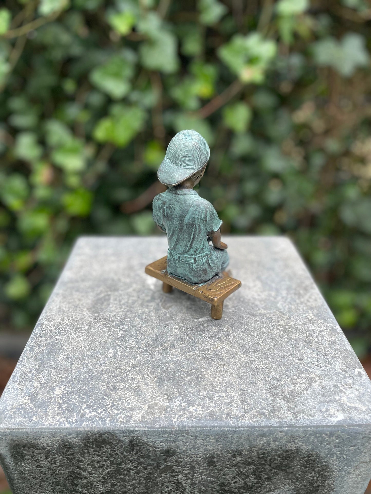 Boy with Puppy – Bronze Sculpture. 8x8x15cm