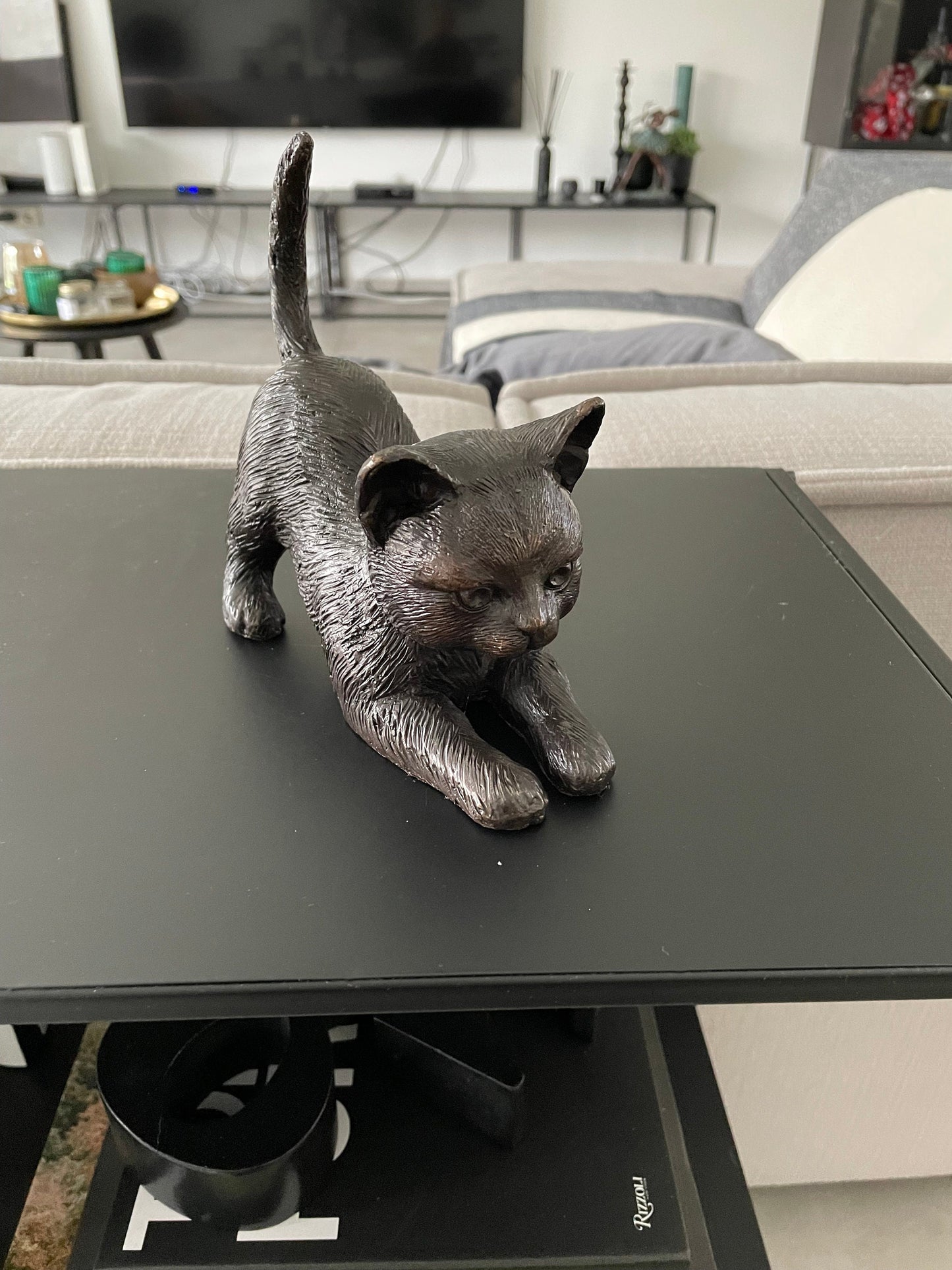 Stretching Kitten – Bronze Sculpture. 18x7x16cm - 1Kg