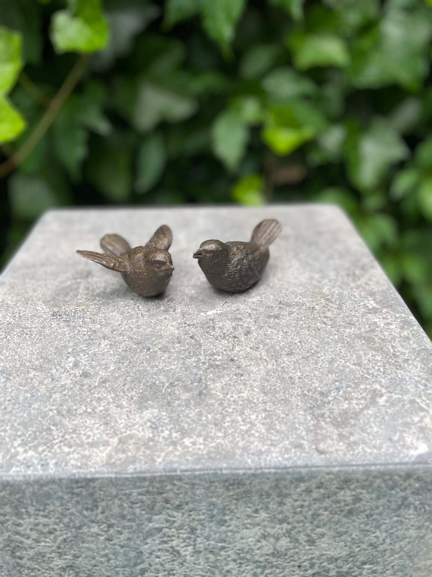 2 Bronzen Vogels 3x3x7 cm / 3x6x7cm