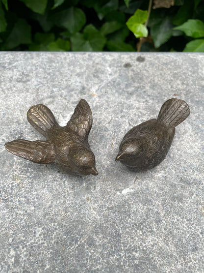 2 Bronzen Vogels 3x3x7 cm / 3x6x7cm