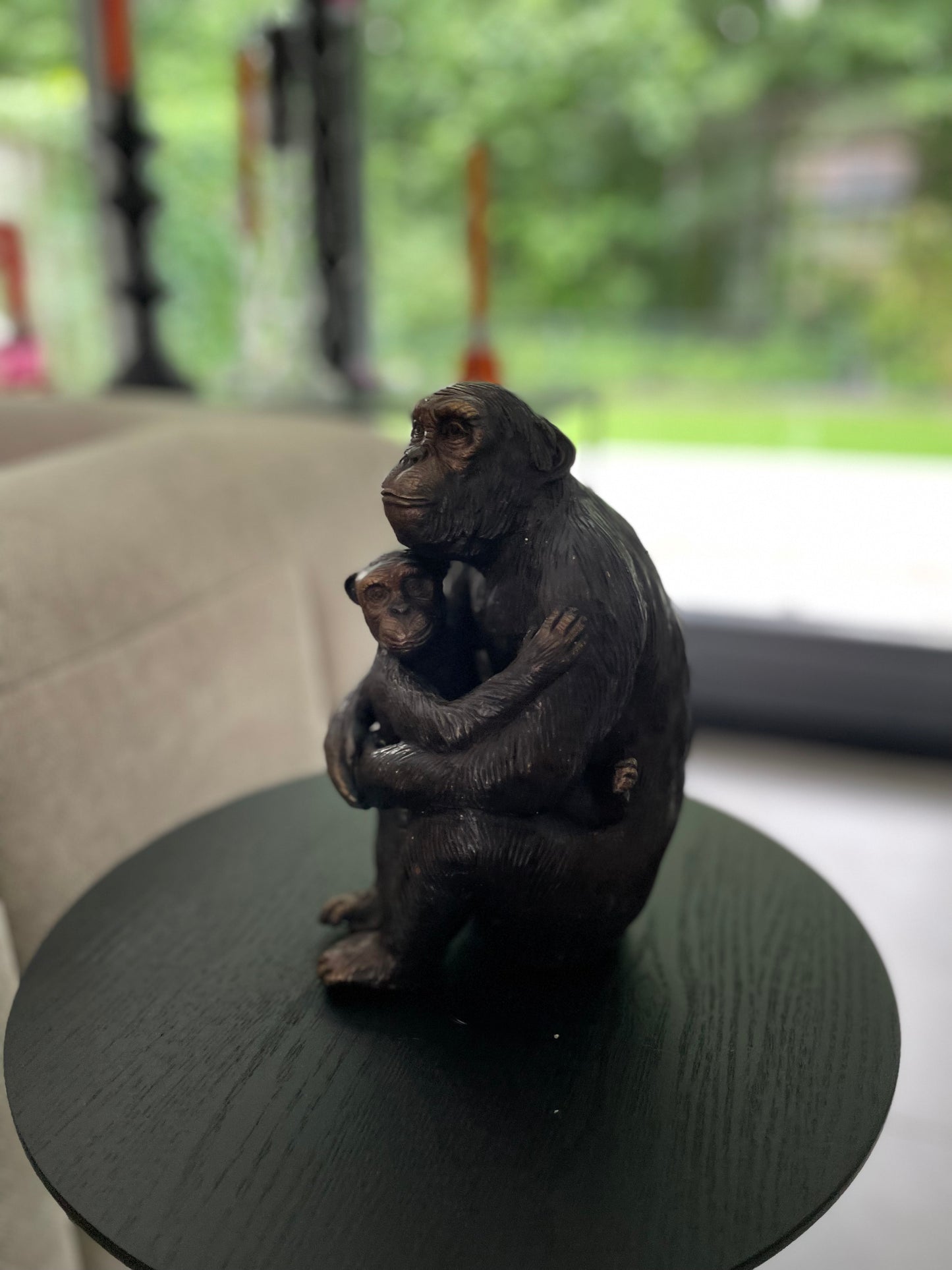 Bronzen aap met baby - chimpansee - 17x8x9cm