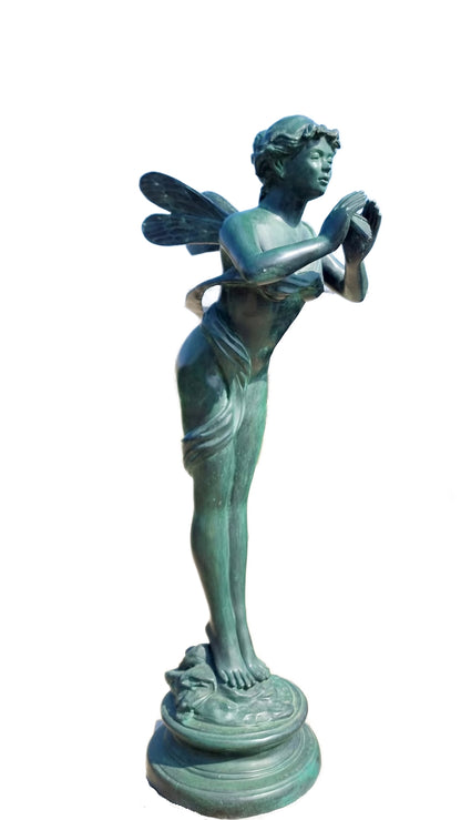 Bronze fairy with flute - 38x26x91cm - 15 Kg