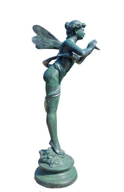 Bronze fairy with flute - 38x26x91cm - 15 Kg