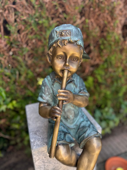 Bronze boy with flute - Fountain - Garden decoration