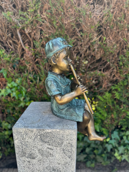 Bronze boy with flute - Fountain - Garden decoration