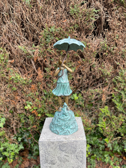 Bronze Girl Under Umbrella Fountain - Garden Decoration