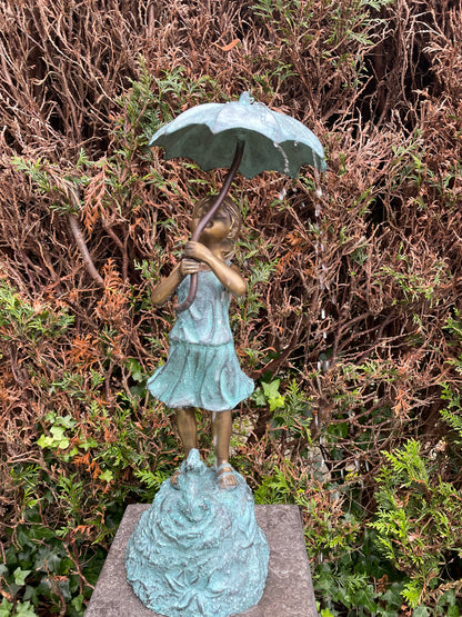 Bronze Girl Under Umbrella Fountain - Garden Decoration