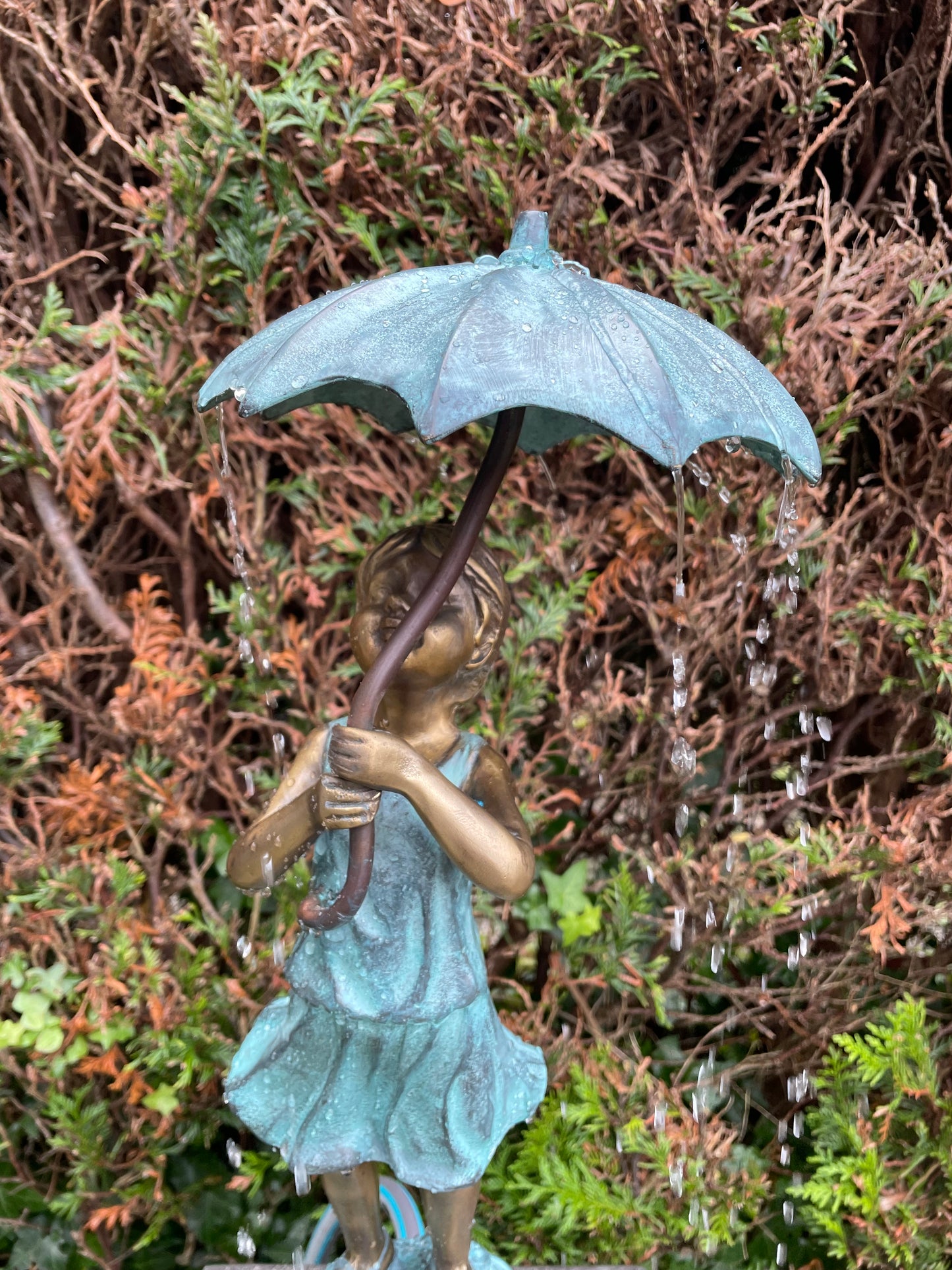 Bronze Girl Under Umbrella Fountain - Garden Decoration