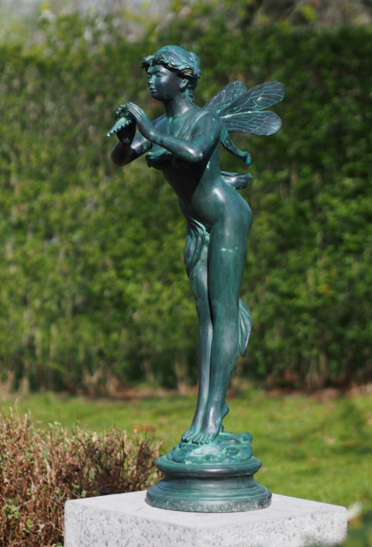 Bronze fairy with flute - 38x26x91cm - 15 Kg