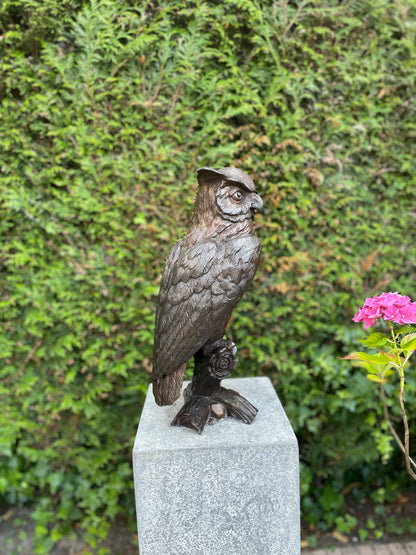 Bronze owl on branch - 20x17x42cm