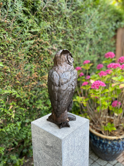 Bronze owl on branch - 20x17x42cm