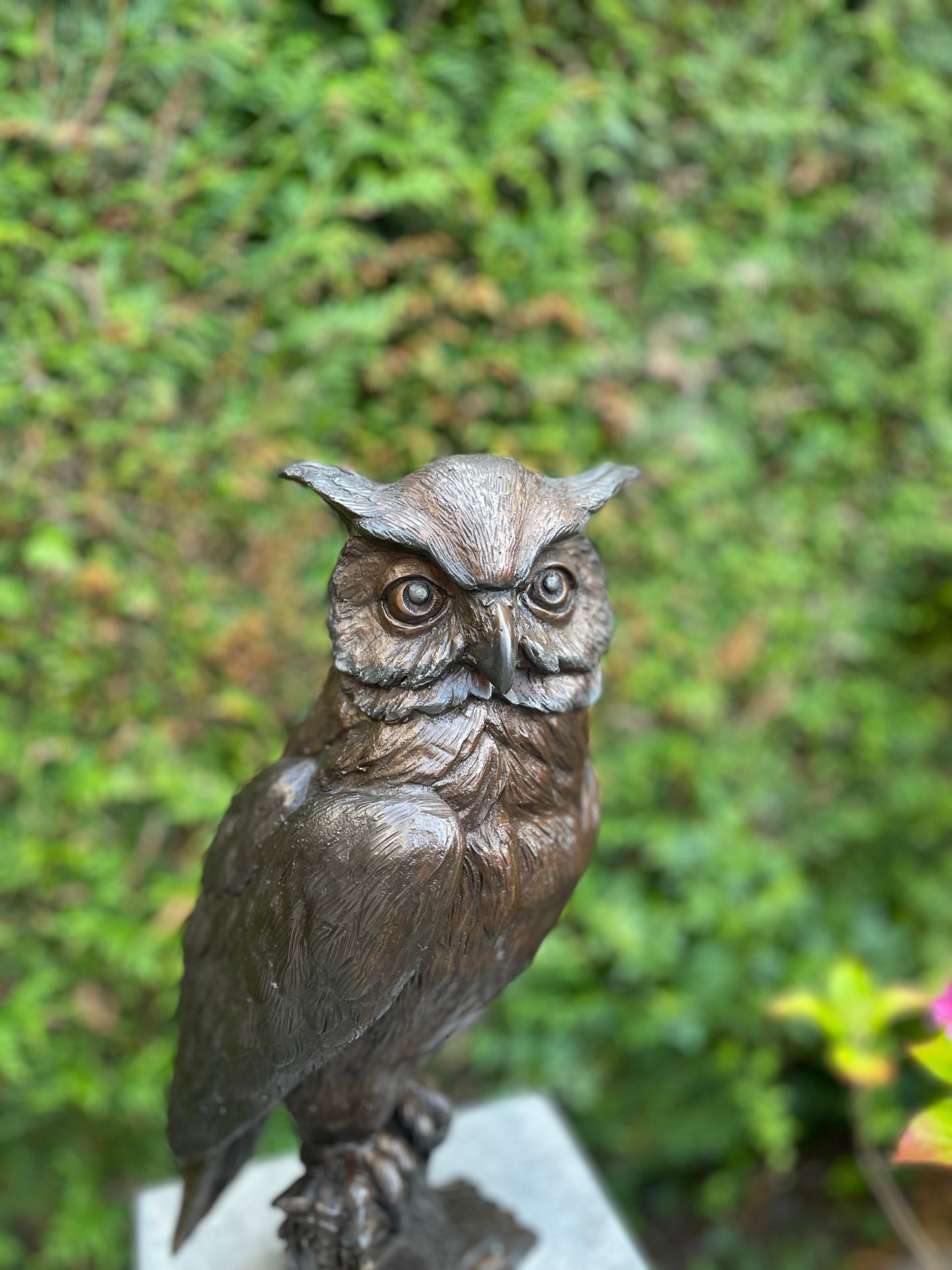 Bronze owl on branch - 20x17x42cm