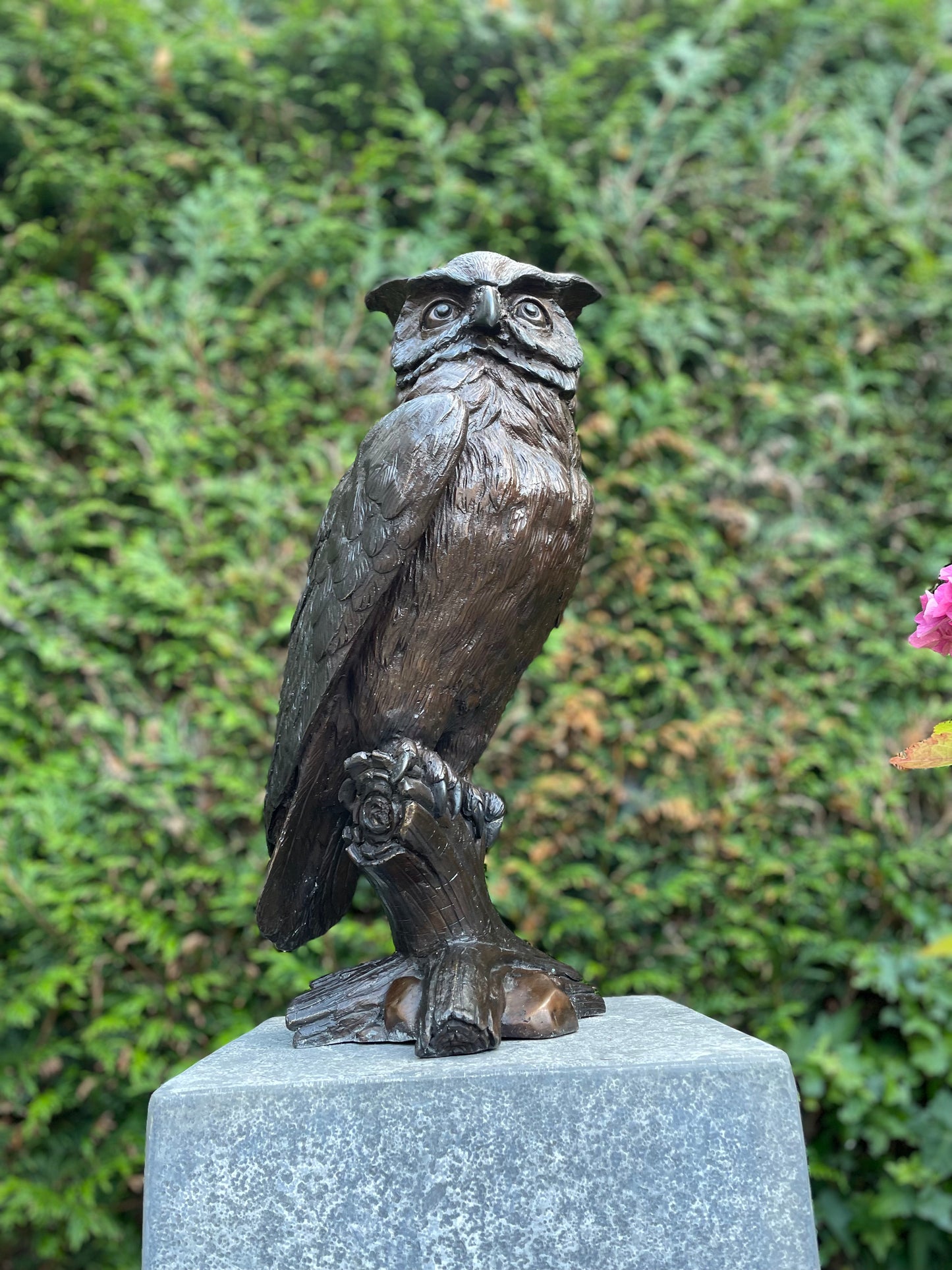 Bronze owl on branch - 20x17x42cm