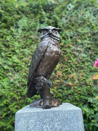 Bronze owl on branch - 20x17x42cm