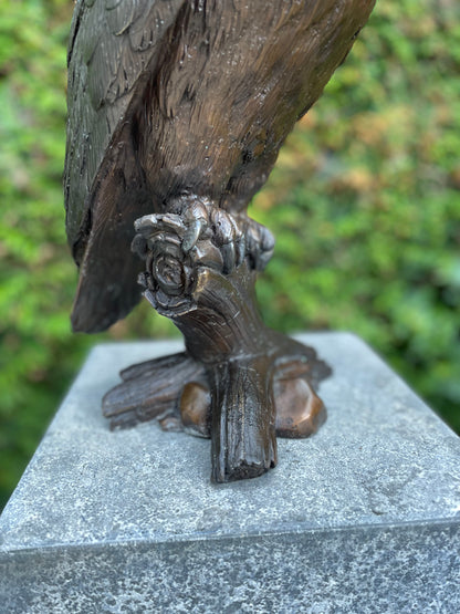 Bronze owl on branch - 20x17x42cm