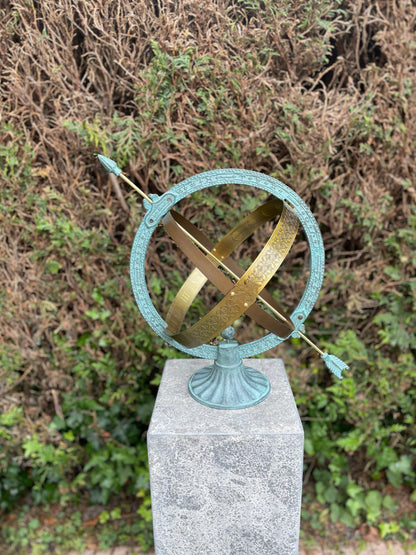 Relógio de sol de bronze - Estátuas de jardim - Estátua de bronze - Decoração de jardim - 45x33x42cm