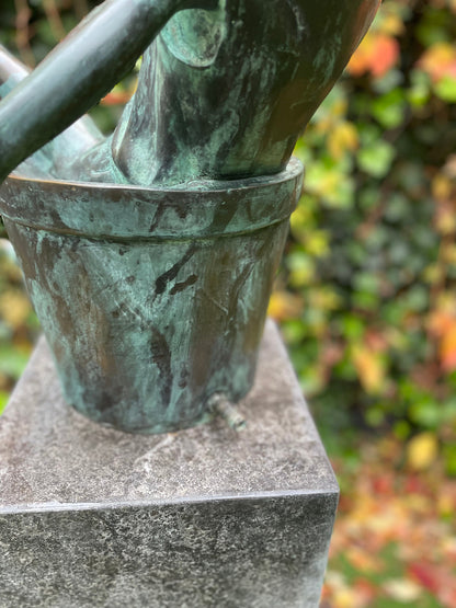 Joyful Elf in Bucket – Bronze Sculpture. 17x15x49cm - 9Kg