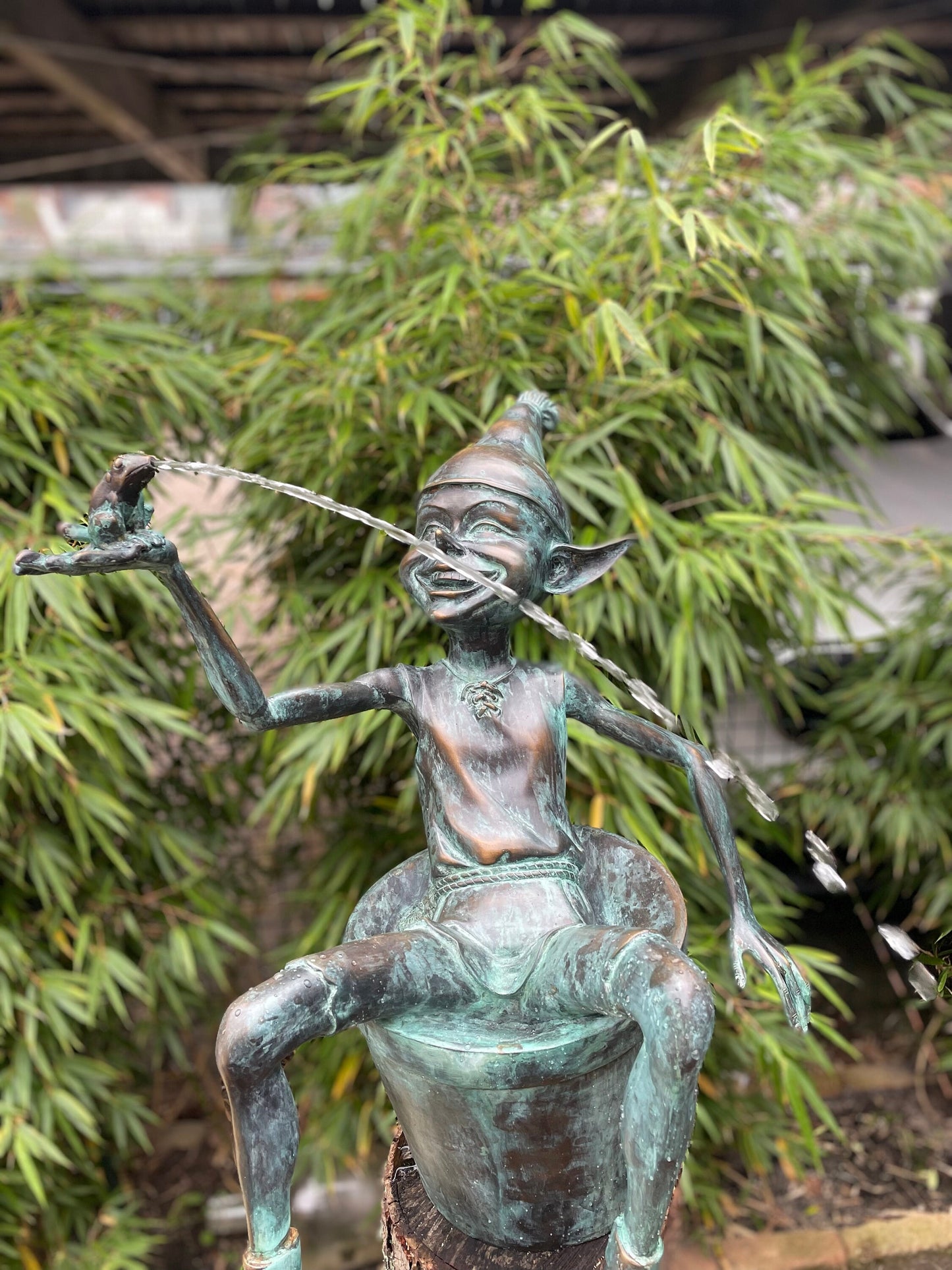 Joyful Elf in Bucket – Bronze Sculpture. 17x15x49cm - 9Kg