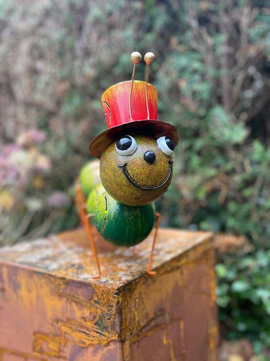 Caterpillar with Hat – Iron Sculpture. 75x15x30cm
