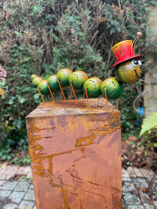 Caterpillar with Hat – Iron Sculpture. 75x15x30cm