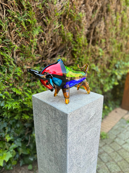 Colorful Bull – Glass Sculpture. 18x10x31cm - 2.4Kg