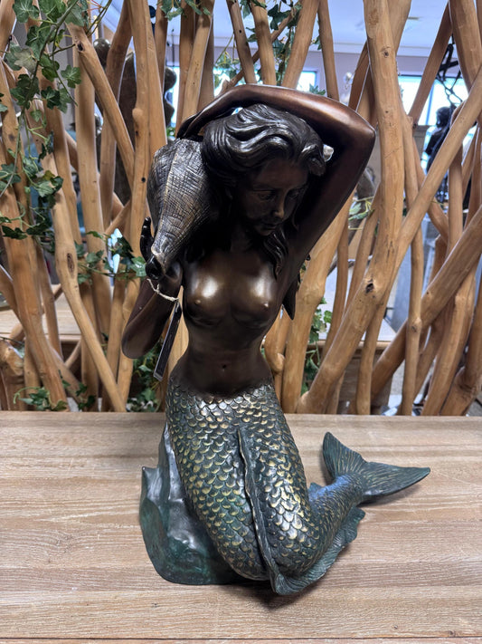 Mermaid with Shell – Bronze Sculpture. 65x60x83cm