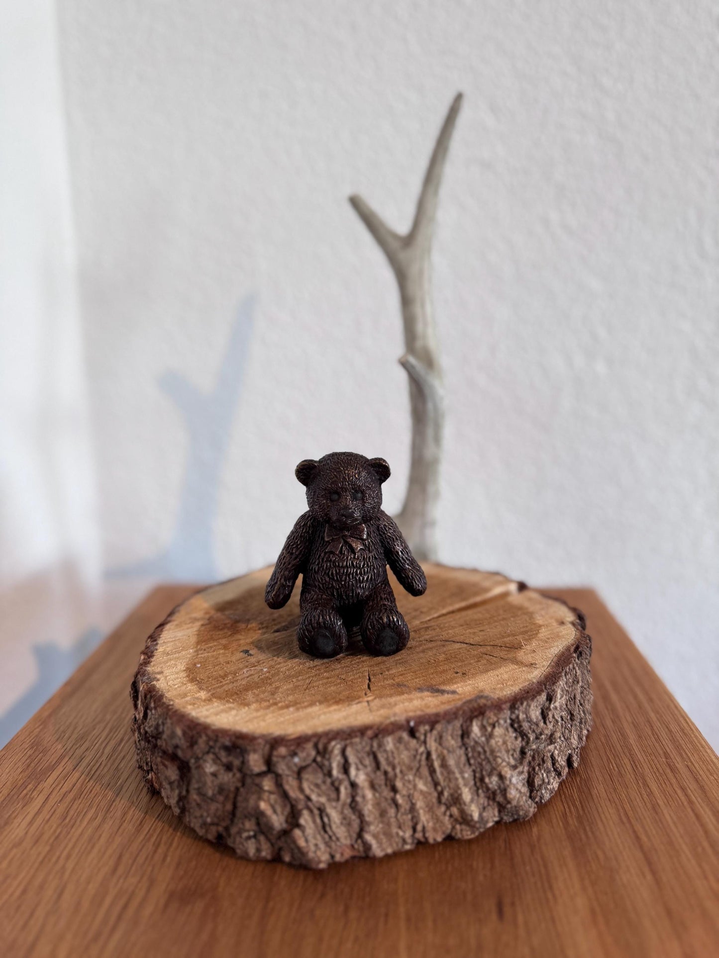 Teddy Bear with Bow – Bronze Sculpture. 7x7x8cm
