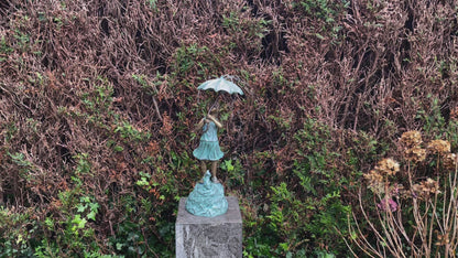 Bronze Girl Under Umbrella Fountain - Garden Decoration