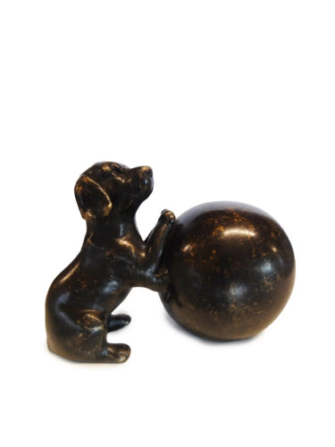 Mini urn in Bronzen Hond met Bal