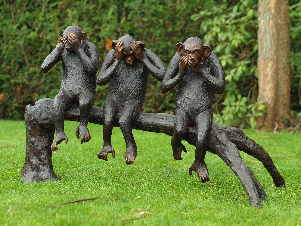 3 Blind, Deaf and Dumb Bronze monkeys 67x55x108cm