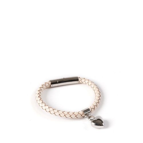 Wit leren hartjes armband - dame - RVS sluiting